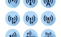 Wifi hotspot icon set isolated on blue circle. Hotspot connection icon for web and mobile phone
